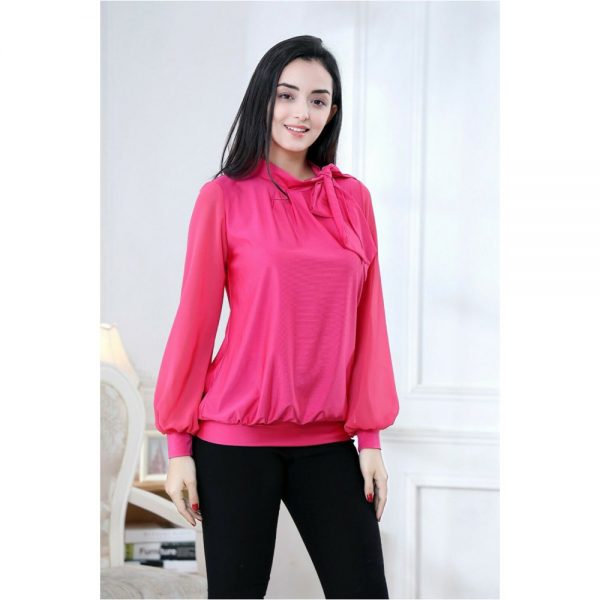 Women's Bow Neck Chiffon Blouse/Top Plus Size